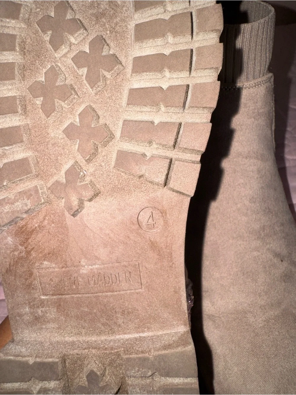 Steve Madden Taupe Suede Ankle Boots with Knit Cuff & Glitter Panel